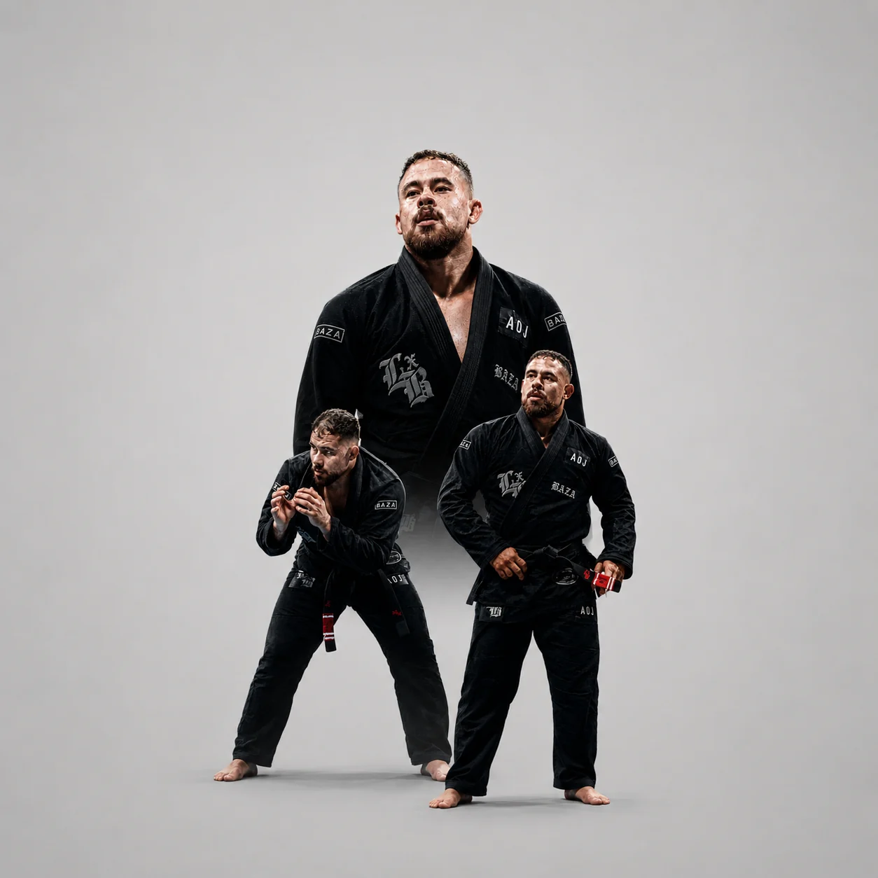 Mateus Rodrigues and BAZA black belts in black gis